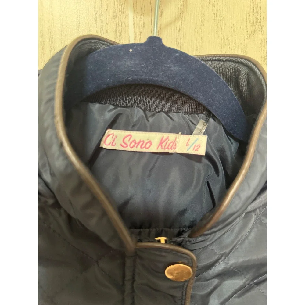 Kids Navy Blue Quilted Hooded Puffer Jacket Size L 12 Fall Jacket